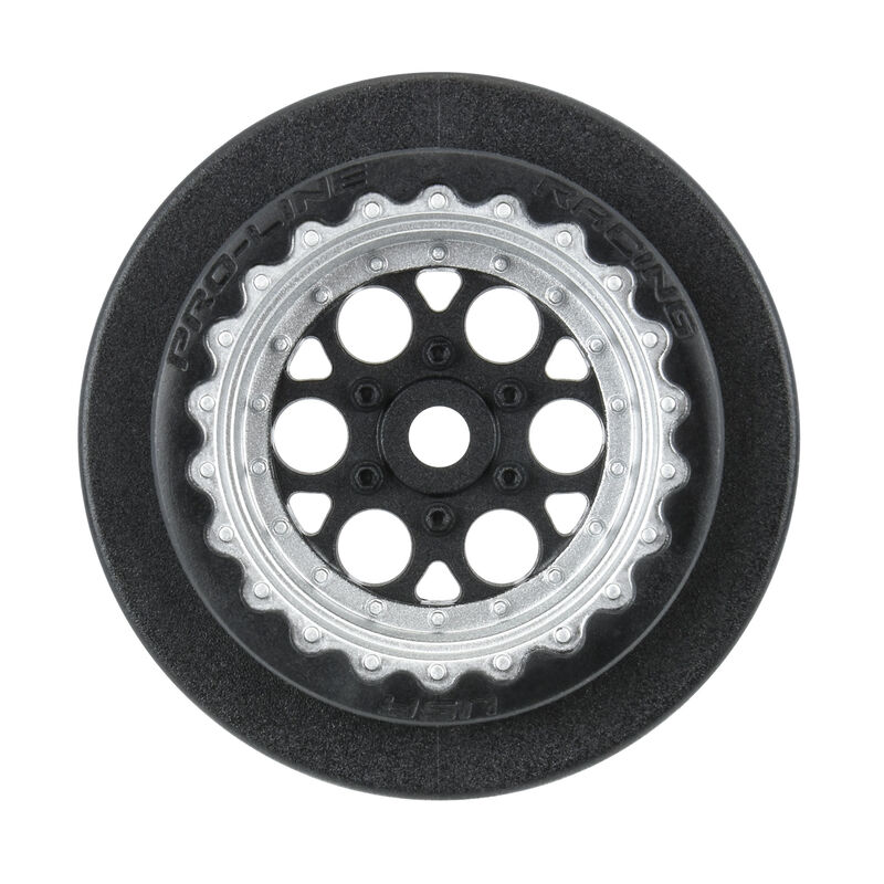 1/16  Showtime+ Rear 8mm Hex Wheels Black/Silver (2): Losi Mini Drag