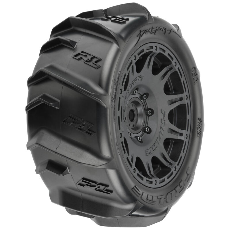 1/6 Dumont Sand/Snow Front/Rear 5.7” Tires Mounted on Raid 8x48 Removable 24mm Hex Wheels (2): Black