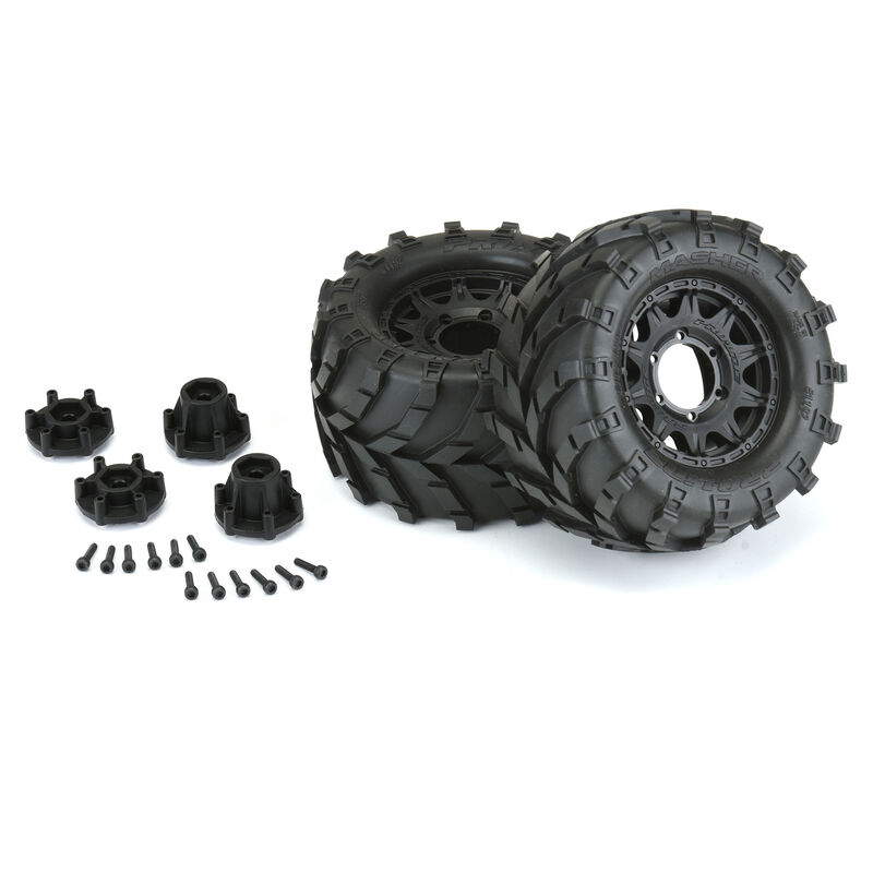 1/10 Masher Front/Rear 2.8" MT Tires Mounted 12mm Blk Raid (2)