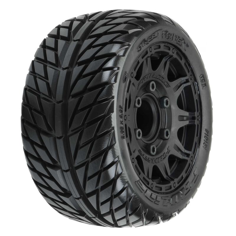 1/10 Street Fighter LP Fr/Rr 2.8" MT Tires Mounted 12mm Blk Raid (2)