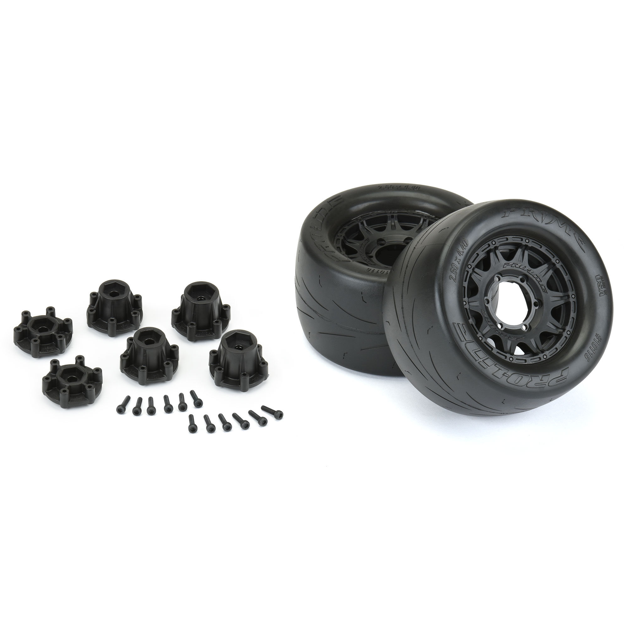 Pro Line Racing 1 10 Prime F R 2.8 Street MT Tires Mounted 12mm 14mm Black Raid 2 Pro Line