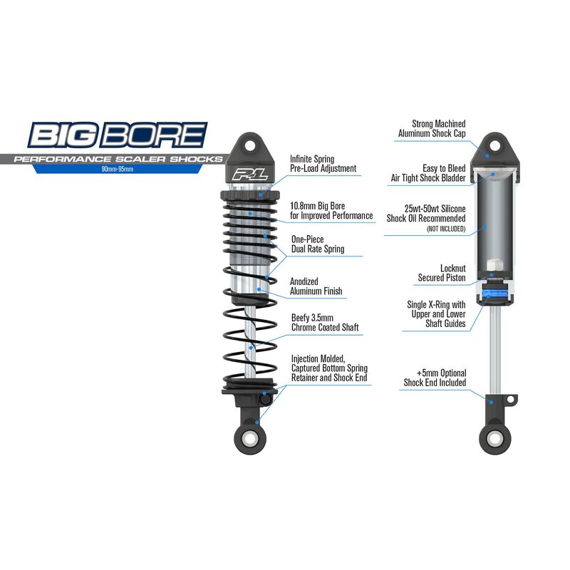 1/10 Big Bore Front/Rear (90mm-95mm) Scaler Shocks for most Crawlers