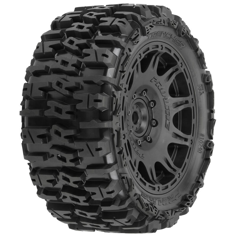Trencher 5.7” Tires Mounted on Raid Black 8x48 Removable 24mm Hex Wheels (2) for X-MAXX, KRATON 8S & Other Large Vehicles Front or Rear