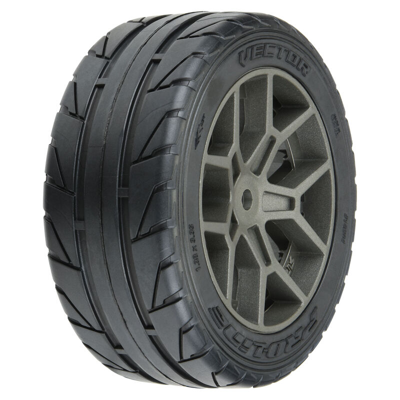 1/8 Victory S3 Front/Rear 35/85 2.4" Belted Mounted Tires, 14mm Gray: Vendetta
