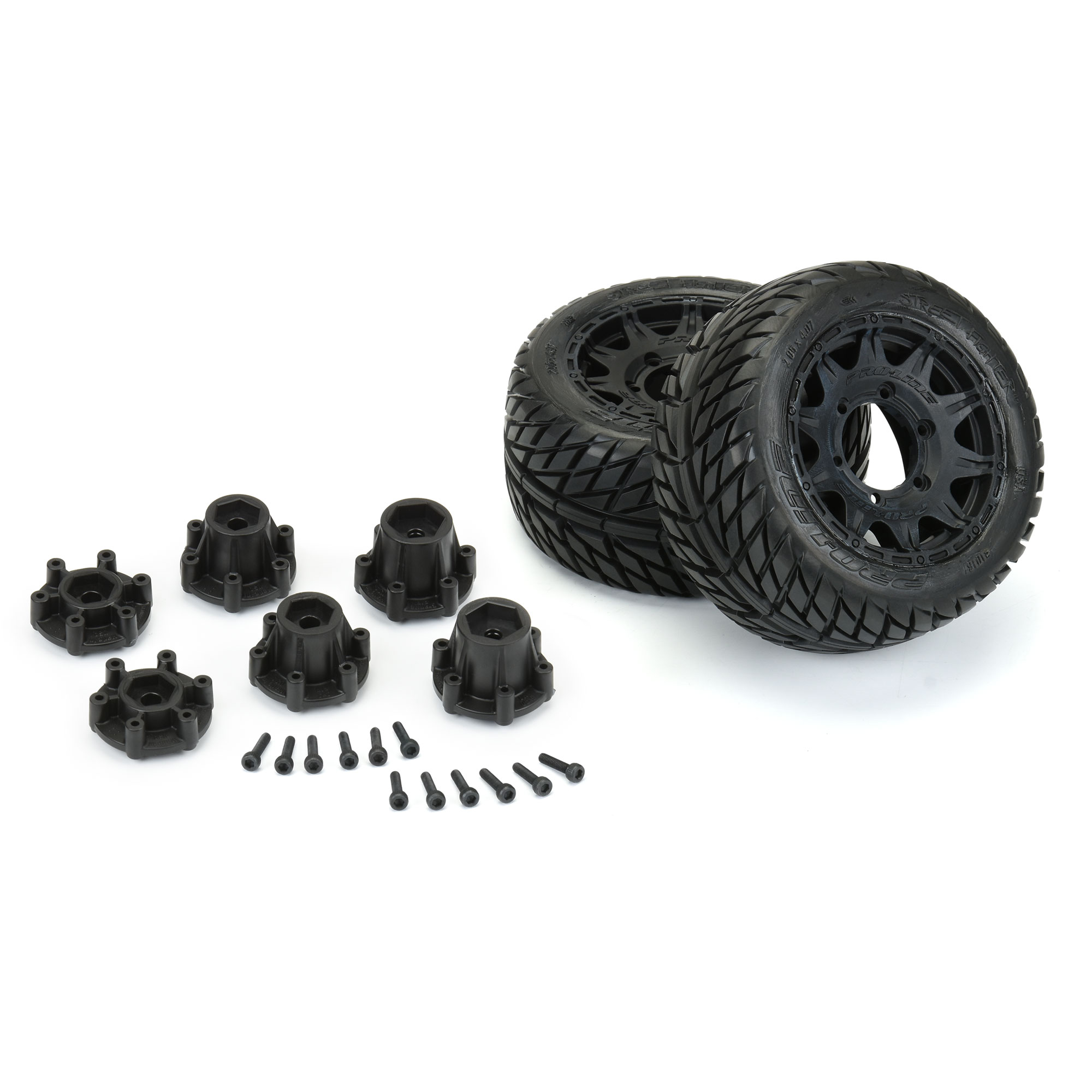 1/10 Street Fighter LP Fr/Rr 2.8" MT Tires Mounted 12mm Blk Raid (2)
