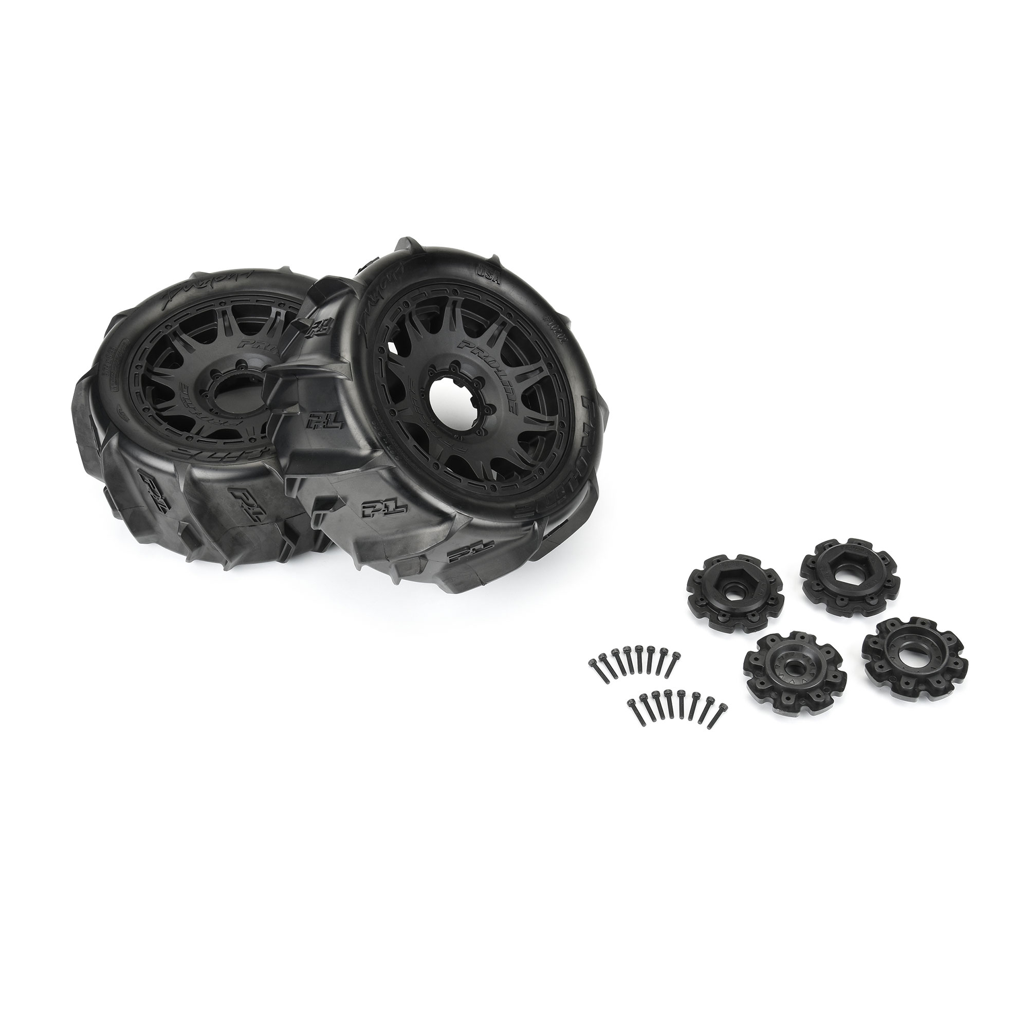 Racing Dumont Hex Pro-Line 24mm 1/6 8x48 | Tires 5.7” F/R Sand/Snow MTD Black Pro-Line Raid (2)