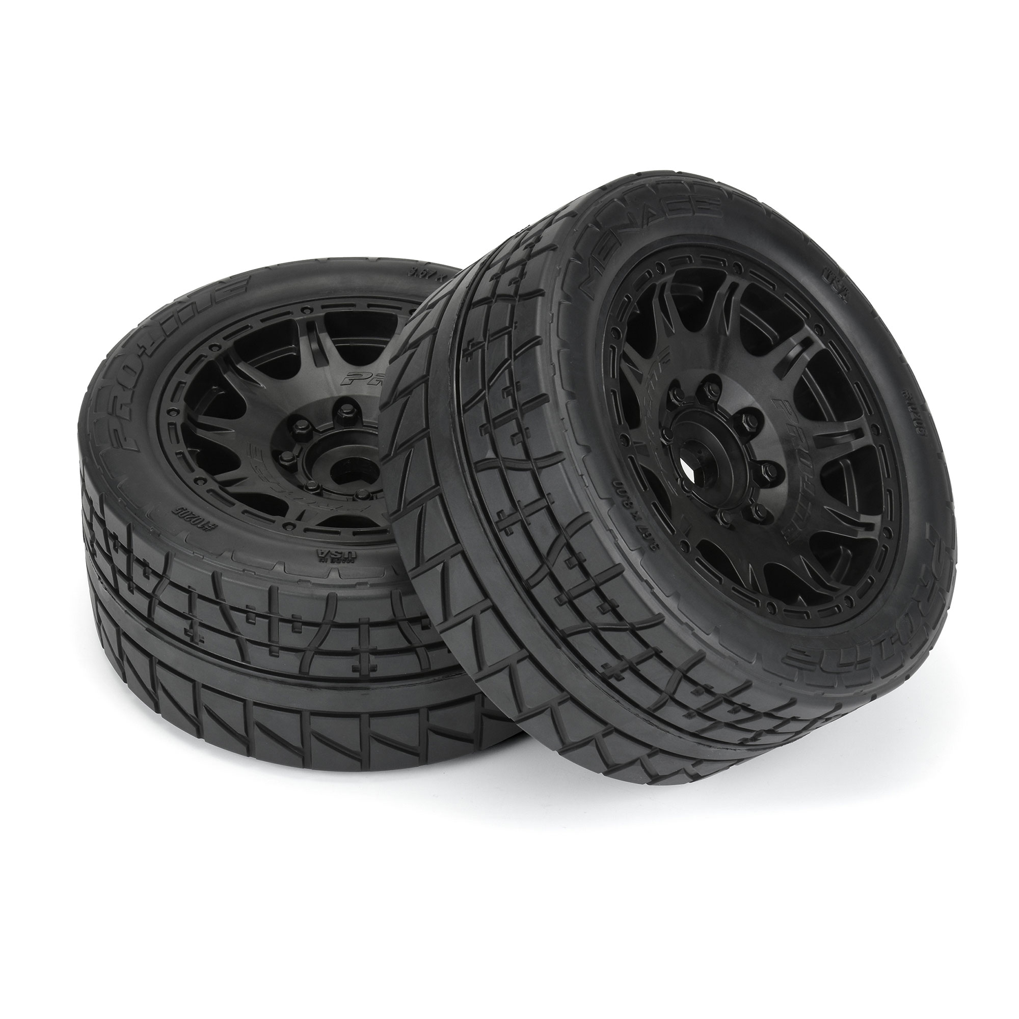 1/6 Menace HP BELTED Fr/Rr 5.7" MT Tires Mounted 24mm Blk Raid (2)