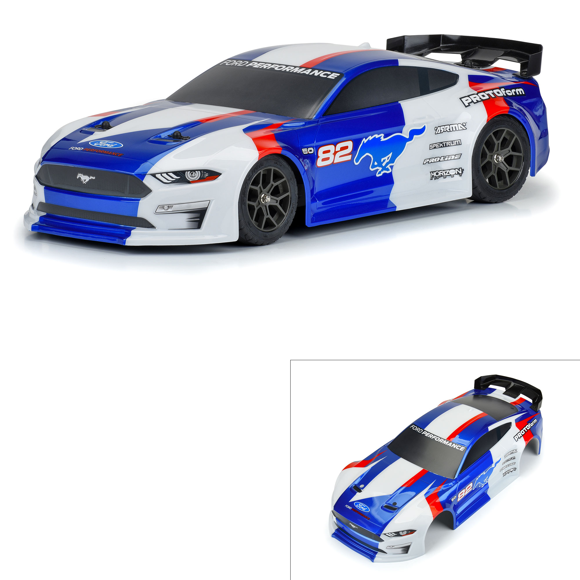 Pro-line Vendetta Mustang Ford Racing - Painted 3S Pro-Line | & 2021 1/8 Infraction Body (Blue): PROTOform