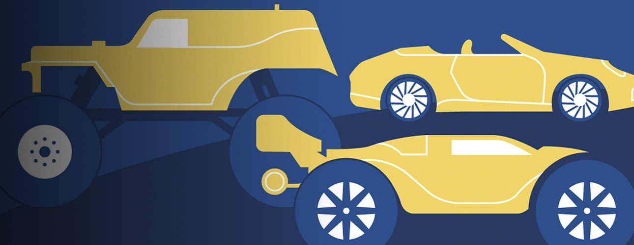 Vector art of an RC cars and trucks