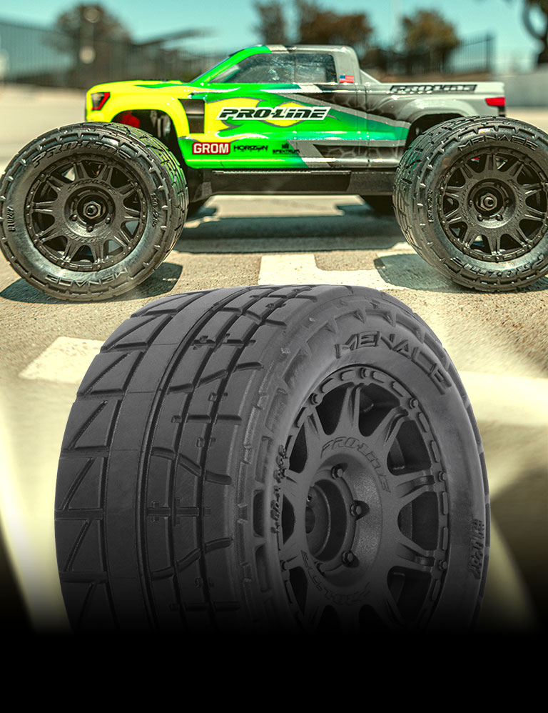 Shop Menace 1.85 Inch Street Tires Mounted on Raid Black Wheels for ARRMA® Granite™ GROM Front and Rear